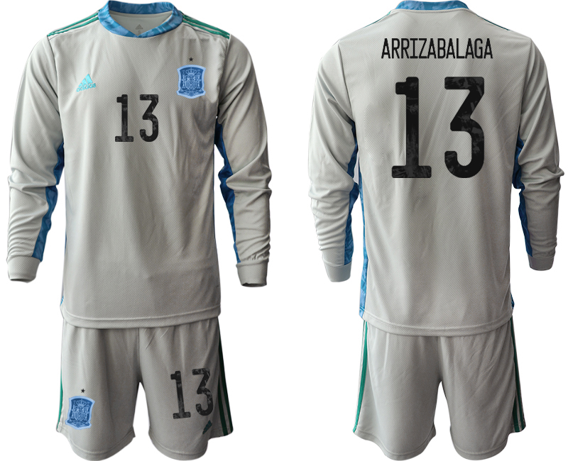 Men 2021 European Cup Spain grey Long sleeve goalkeeper #13 Soccer Jersey